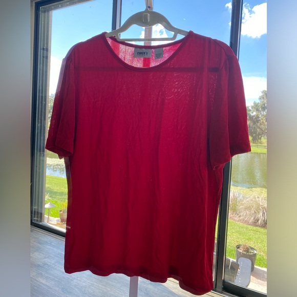 Chico's Tops - Chico’s Travelers Red Short Sleeve Tee Top, 3/16/XL